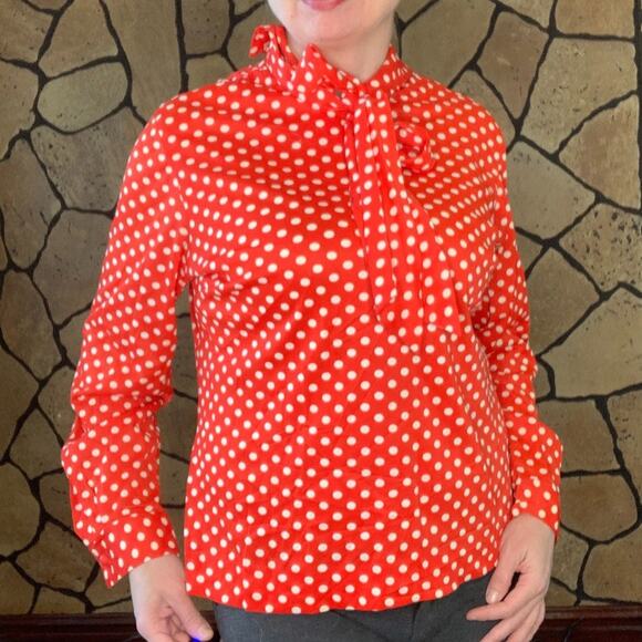 Vintage 70s Red Polka Dot Blouse with Bow Neck – Stoner Square, Size 16 M/L - Picture 6 of 16